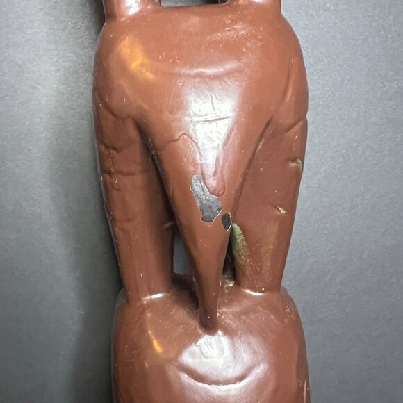 Vintage Set of 2 Hand Carved & Hand Painted Brown Wooden Elephant Totem Towers - Picture 4 of 12